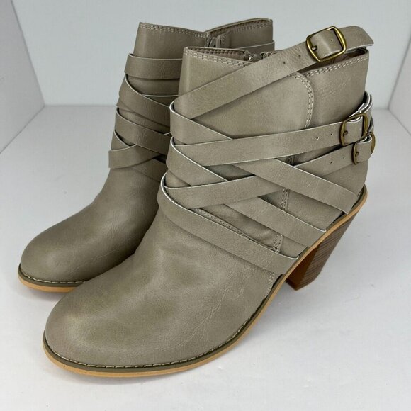 JC Journee Collection Womens 003113 Taupe Strap Stone Ankle Size 10 Bootie - Picture 1 of 10